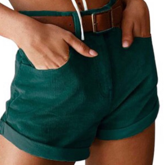 Green High Waisted Corduroy Shorts - Picture 2 of 4
